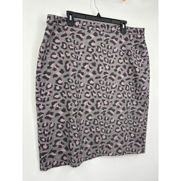 Talbots Wool Animal Print Pencil Skirt Size 18 Gray Pink - Picture 2 of 6